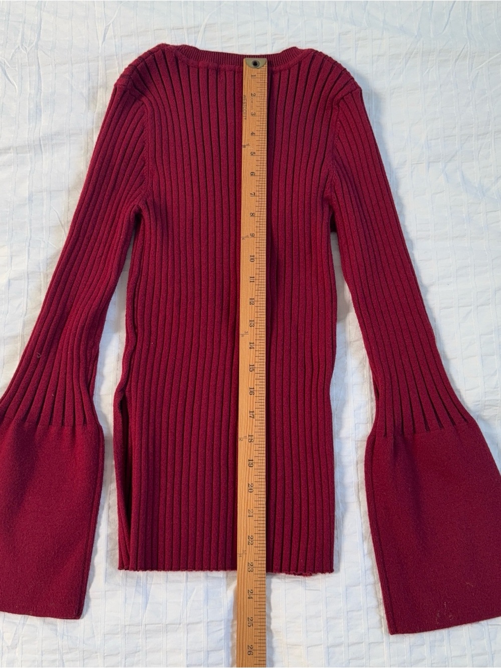 Fey Moda Ribbed Bell Sleeve Sweater In Burgundy View 3